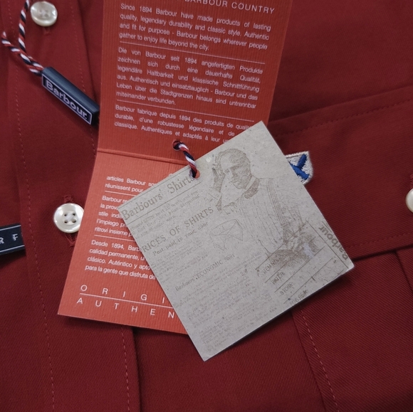 Barbour Mens Regular Fit Button Down Shirt Size XL NEW Stonebridge Rich Red - Picture 5 of 9